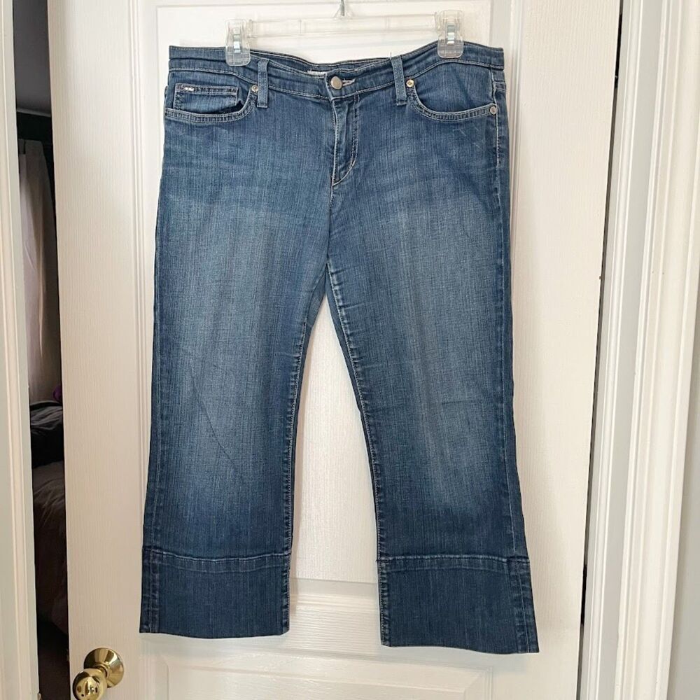 Joe's Socialite Kicker Low Rise Wide Leg Pocket Crop Medium Wash Stretch Jeans